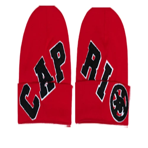 Front view of Project Capri Beanie Red featuring a folded cuff knit design
