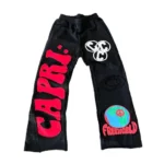 Project Capri Denim Flare Sweatpants Black Red front view with flared leg design