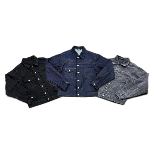 Front view of Project Capri Denim Jacket featuring button closure and chest pockets