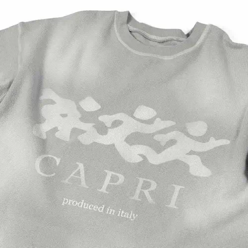 Model wearing Project Capri Essentials Thermal Tee Grey side profile