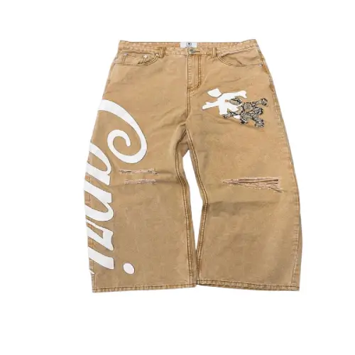 Project Capri Leather Jeans Beige front view featuring premium beige denim