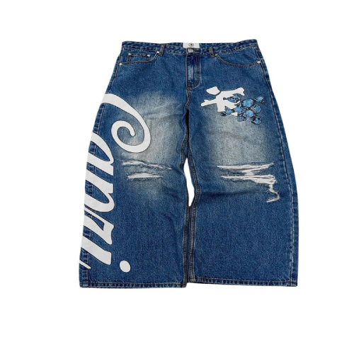 Project Capri Leather Jeans Blue front view showcasing premium denim design
