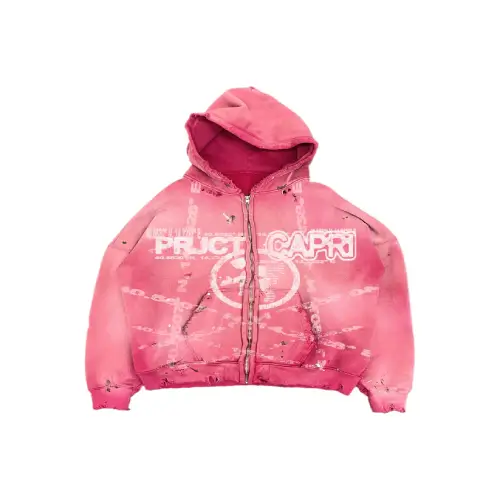 Project Capri Navigation ZipUp Pink front view premium streetwear zip-up jacket