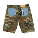 Back view of Project Capri Patch Camo Jorts showing rear pockets and camo denim patch styling