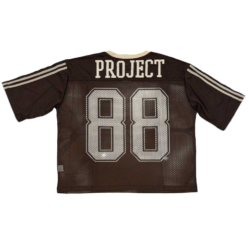 Project Capri Running Man Jersey Brown back view with premium mesh fabric construction