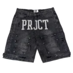 Project Capri Triple Pocket Jorts Black front view with relaxed fit and utility pocket design