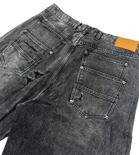 Project Capri Triple Pocket Jorts Black back view featuring durable black denim finish