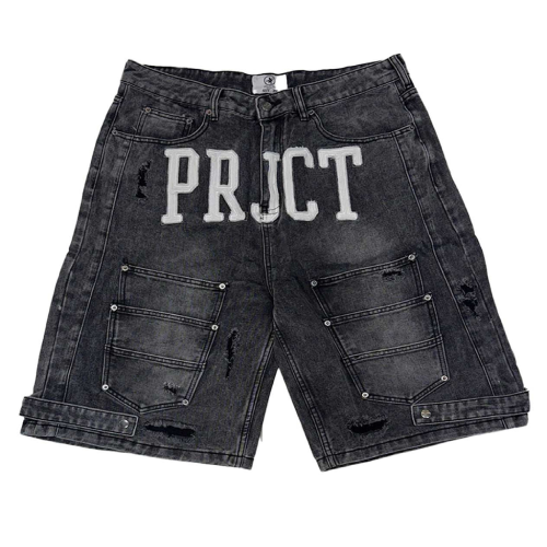 Project Capri Triple Pocket Jorts Black front view with relaxed fit and utility pocket design