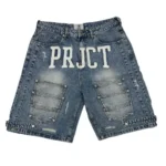 Project Capri Triple Pocket Jorts Blue front view showing relaxed fit denim design