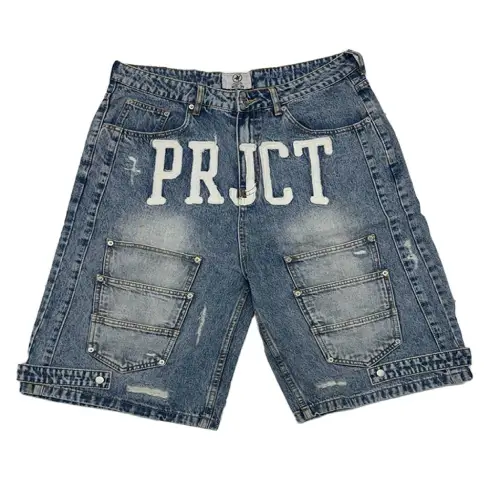 Project Capri Triple Pocket Jorts Blue front view showing relaxed fit denim design