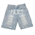 Project Capri Triple Pocket Jorts Light Blue front view with relaxed fit and utility pockets
