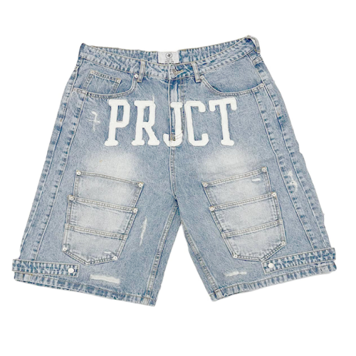 Project Capri Triple Pocket Jorts Light Blue front view with relaxed fit and utility pockets