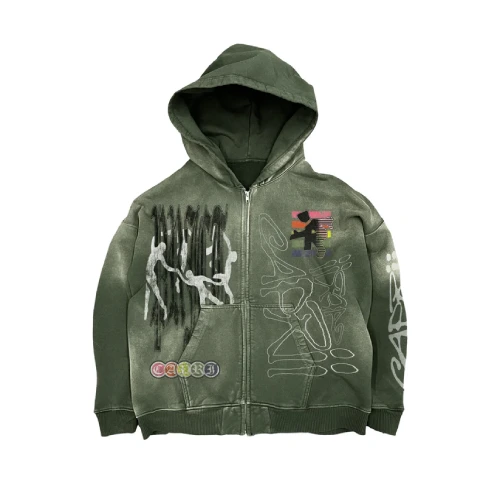 Project Capri Zombie ZipUp Hoodie front view showing full zipper and zombie graphic design