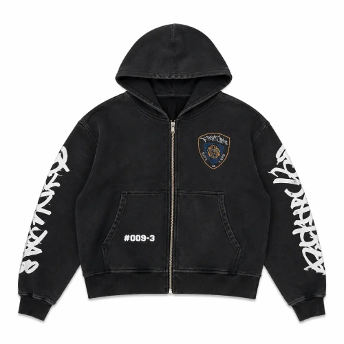 Front view of Project Capri Black 009-3 Zip Hoodie