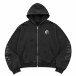 Front view of Project Capri Distressed Black Zip Hoodie