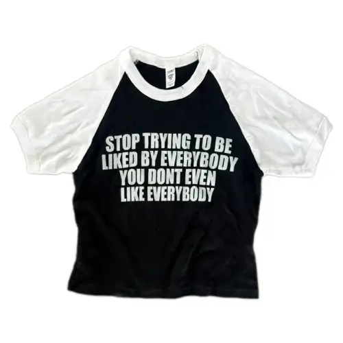 Front view of Project Capri Graphic Raglan T-Shirt with contrast sleeves and graphic print