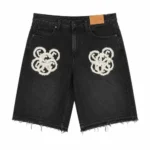 Front view of Project Capri Black Denim Jorts with relaxed fit