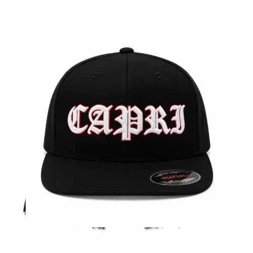 Project Capri Black Gothic Cap Front view of Project Capri Black Gothic Cap with embroidered Gothic logo