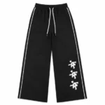 Front view of Project Capri Black Graphic Sweatpants with premium printed design
