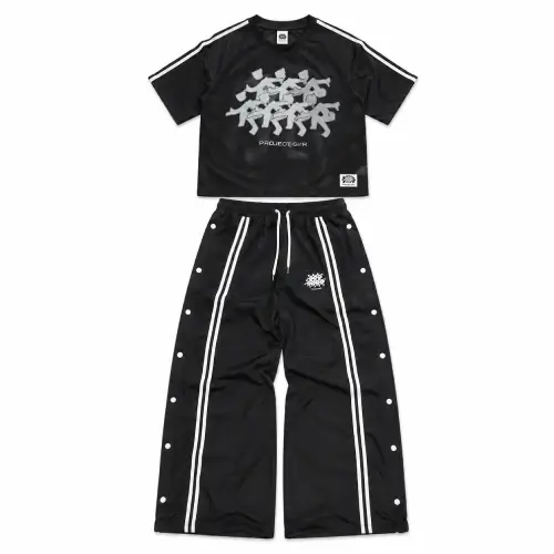 Front view of Project Capri Black Jersey & Track Pants Set