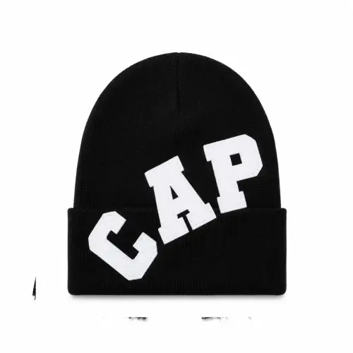 Front view of Project Capri Black Logo Beanie with embroidered logo