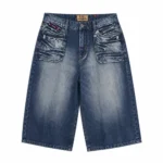 Front view of Project Capri Blue Denim Jorts with relaxed fit