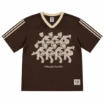 Front view of Project Capri Brown Mesh Football Jersey with athletic graphic design