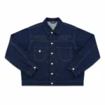 Front view of Project Capri Dark Blue Denim Jacket with classic button closure