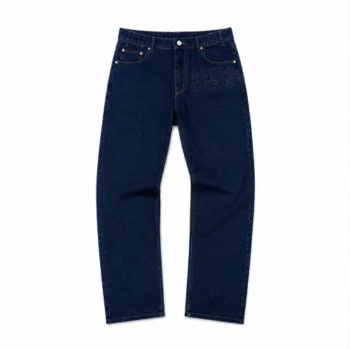 Front view of Project Capri Dark Blue Embroidered Jeans with premium embroidery
