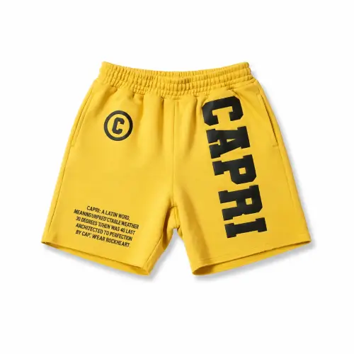 Front view of Project Capri Golden Yellow Jorts with relaxed fit