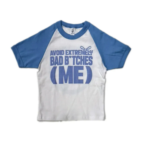 Project Capri Graphic Tee Blue front view with bold streetwear graphic