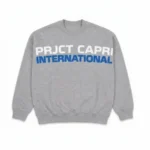 Front view of Project Capri Grey Crewneck Sweatshirt with classic casual design