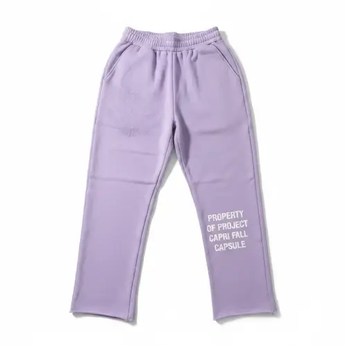 Front view of Project Capri Lavender Sweatpants in premium lavender fabric