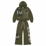 Front view of Project Capri Olive Graphic Hoodie Tracksuit