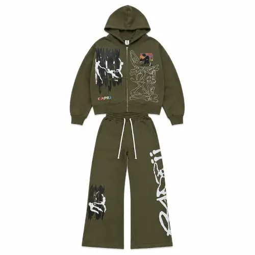 Project Capri Olive Graphic Hoodie Tracksuit Front view of Project Capri Olive Graphic Hoodie Tracksuit