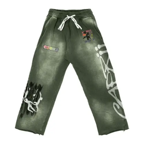 Front view of Project Capri Olive Zombie Sweatpants with graphic design