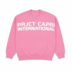 Front view of Project Capri Pink Crewneck Sweatshirt in premium pink color