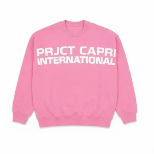 Front view of Project Capri Pink Crewneck Sweatshirt in premium pink color