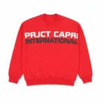 Front view of Project Capri Red Crewneck Sweatshirt with premium casual design