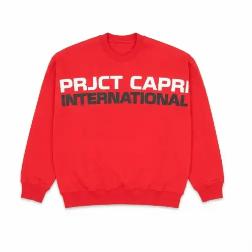 Front view of Project Capri Red Crewneck Sweatshirt with premium casual design