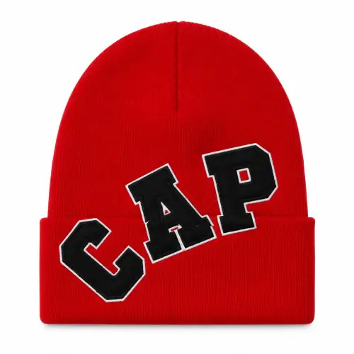 Front view of Project Capri Red Logo Beanie with embroidered logo