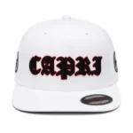 Front view of Project Capri White Gothic Cap with embroidered Gothic logo