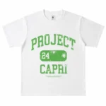 Project Capri White Green Graphic T-Shirt front view with green graphic print
