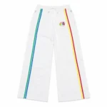Front view of Project Capri White Snap Track Pants with side snap buttons
