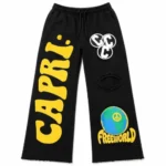 Front view of Project Capri Yellow Graphic Fleece Sweatpants with premium graphic design