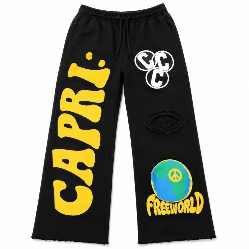 Front view of Project Capri Yellow Graphic Fleece Sweatpants with premium graphic design